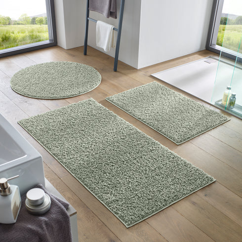 Waschbarer Shaggy | Ideal auch als Badematte | Wohnzimmer Badezimmer Küche Flur Läufer | Grün